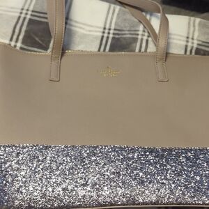 Kate Spade Tan and Silver Glitter Tote
